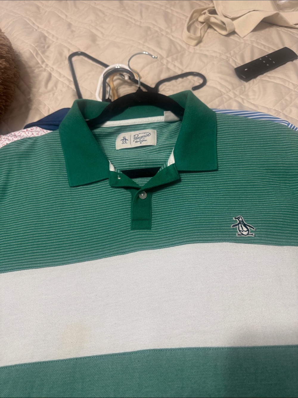 Original Penguin Green and White Striped Polo